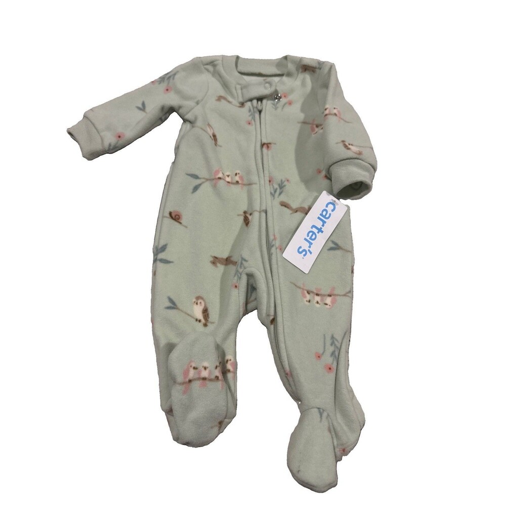 Baby Girl Clothes Carter's Newborn Green Fleece Owl Bird Animals Footed Outfit
